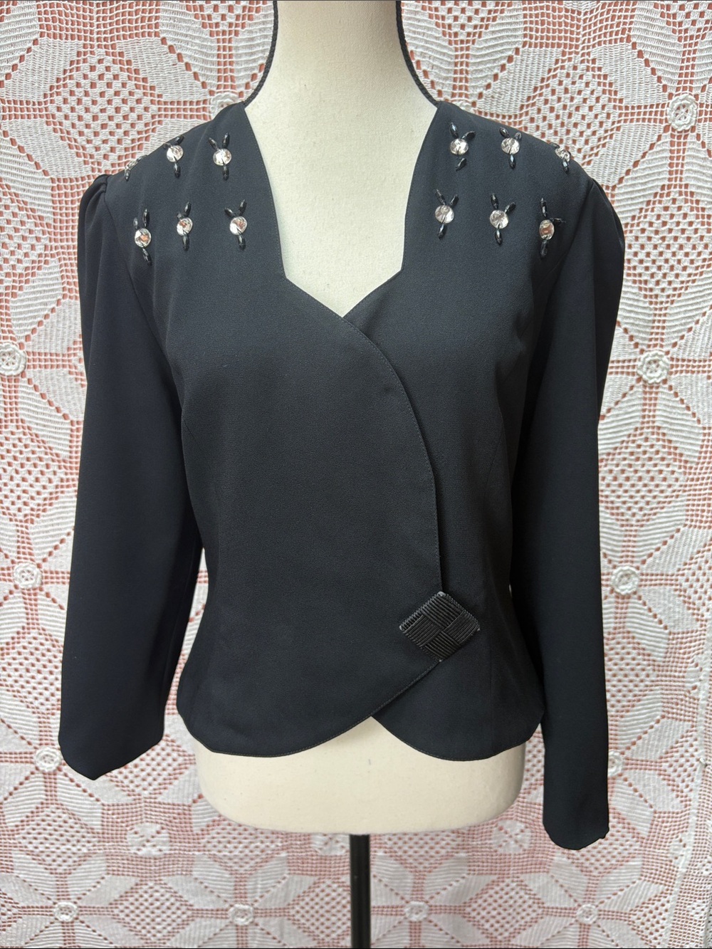 Vintage Jackie K. Black Embellished Evening Jacket 7/8